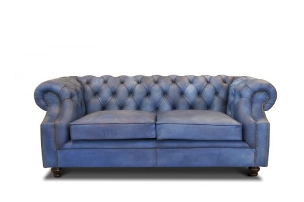 canapea chesterfield piele albastra