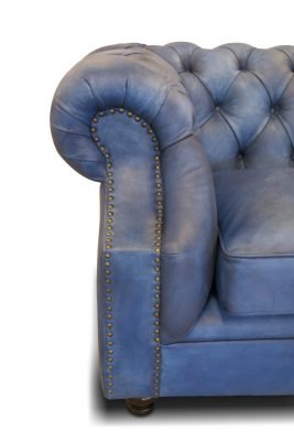 canapea chesterfield piele albastra