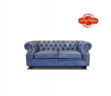 canapea chesterfield piele naturala albastra