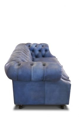 canapea chesterfield piele albastra