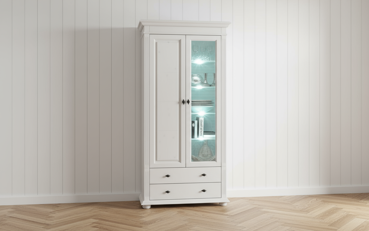 Decoco Living alb Vitrina bar cu LED Mori dulap vitrina pentru pahare