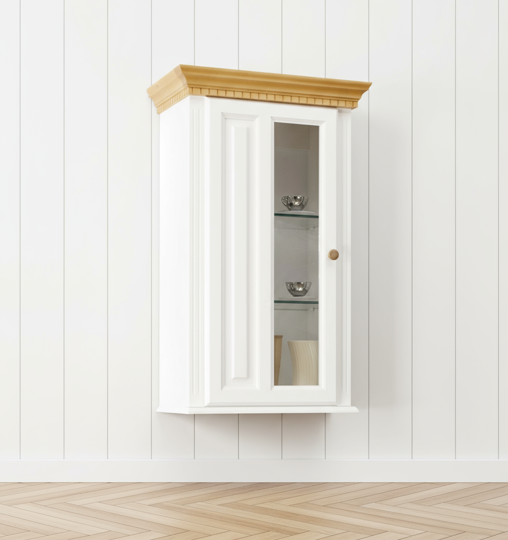 Decoco Livinguri clasice Mobila de living alb cu natur Bari vitrina cu rafturi sticla