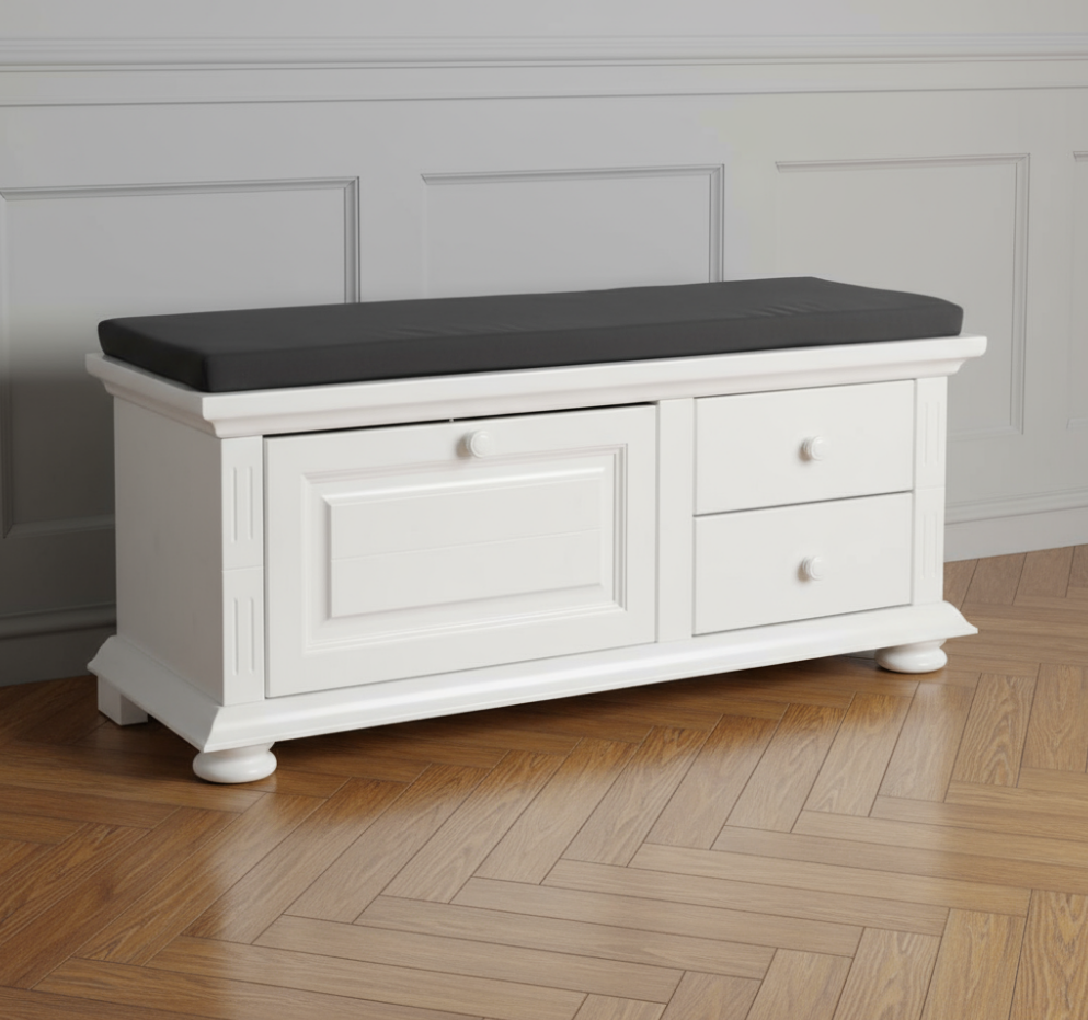 Decoco Mobila alba Cuier hol cu pantofar Vanessa pantofar bancuta