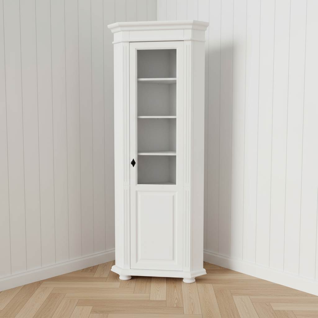 Decoco Living alb Bufet colt cu vitrina Mori dulap colt cu sticla