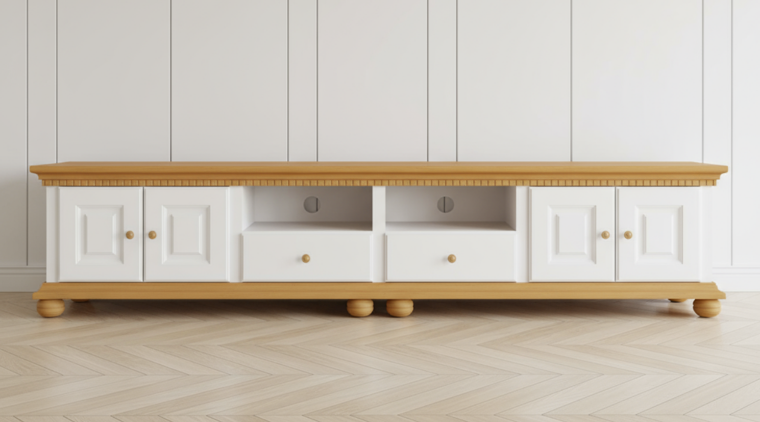 Decoco Living alb Set mobilier living alb cu natur Bari comodatv