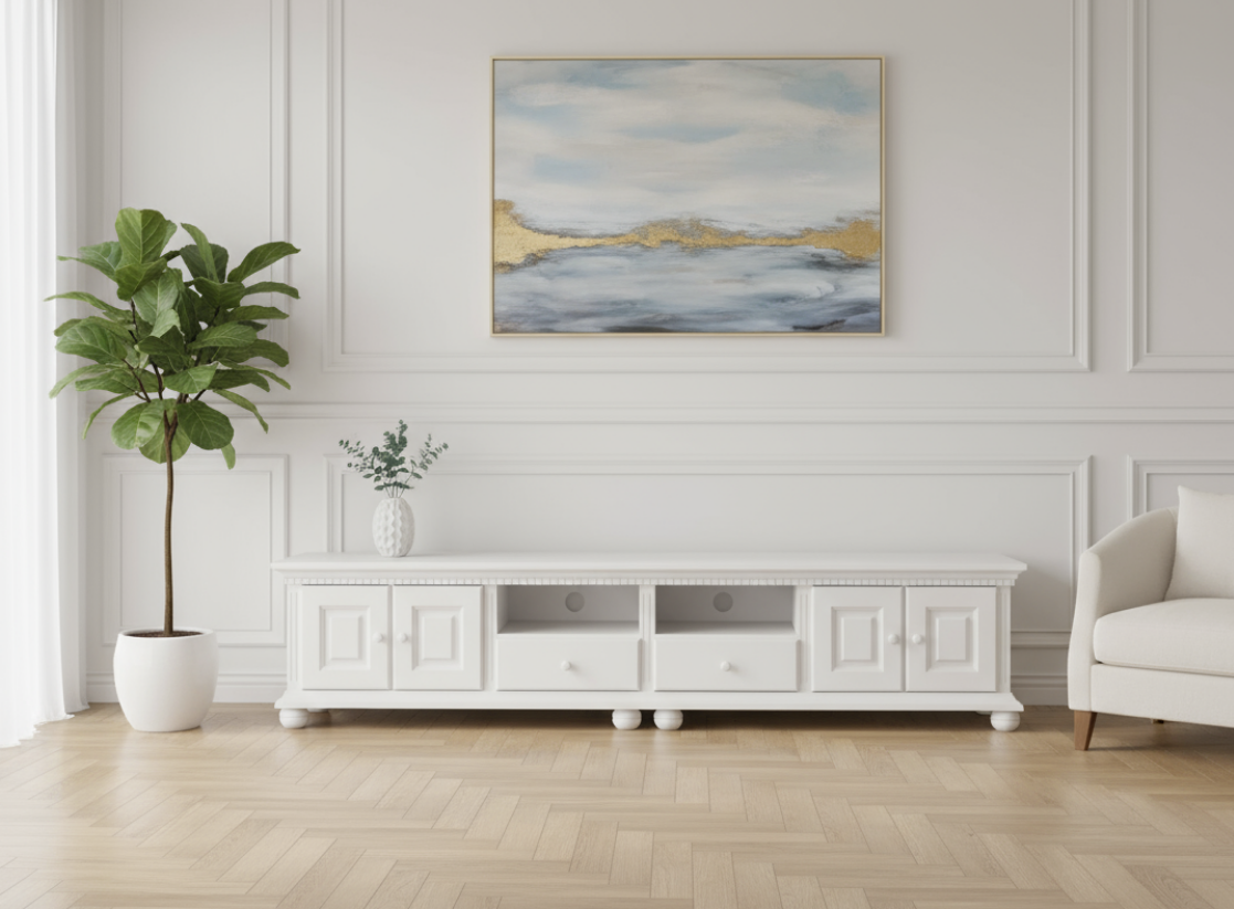 Decoco Living alb Set mobilier living alb Bari comoda tv cu nisa