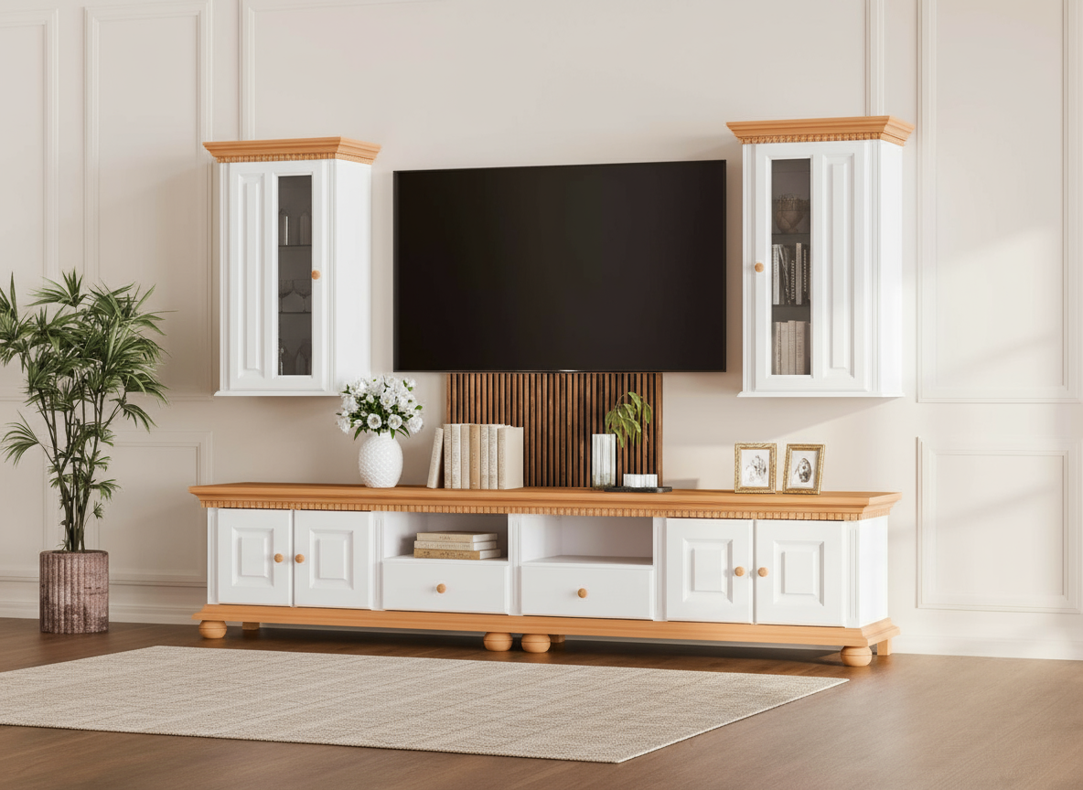 Decoco Living alb Set mobilier living alb cu natur Bari mobilier living