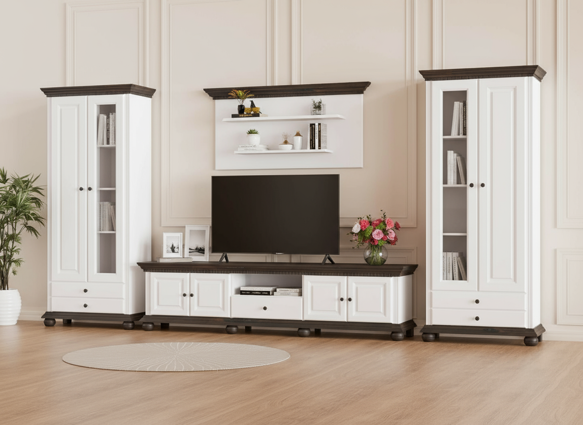 Decoco Livinguri clasice Mobilier living alb cu nuc Bari mobila de living