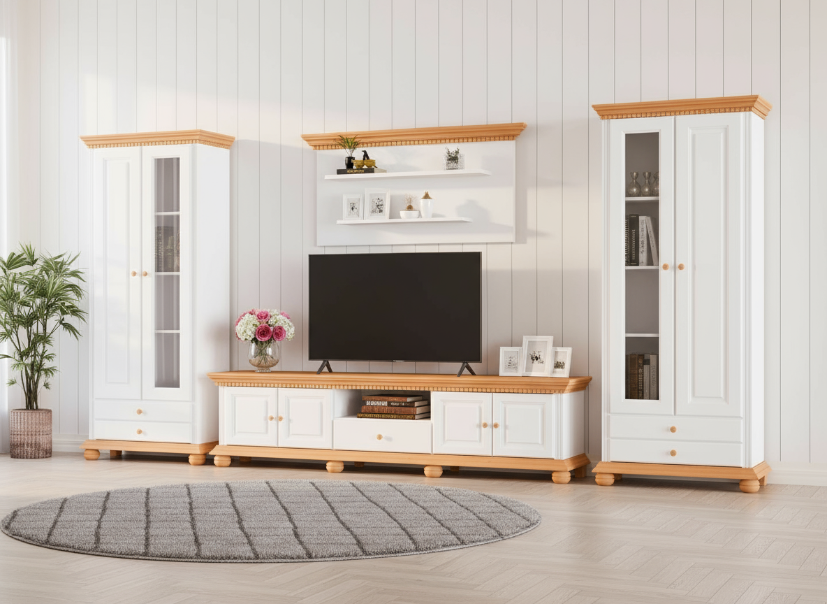 Decoco Livinguri clasice Mobilier living alb cu natur Bari mobila living