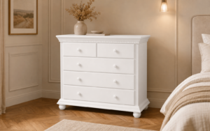 Comoda alba clasica dormitor 5 sertare depozitare haine