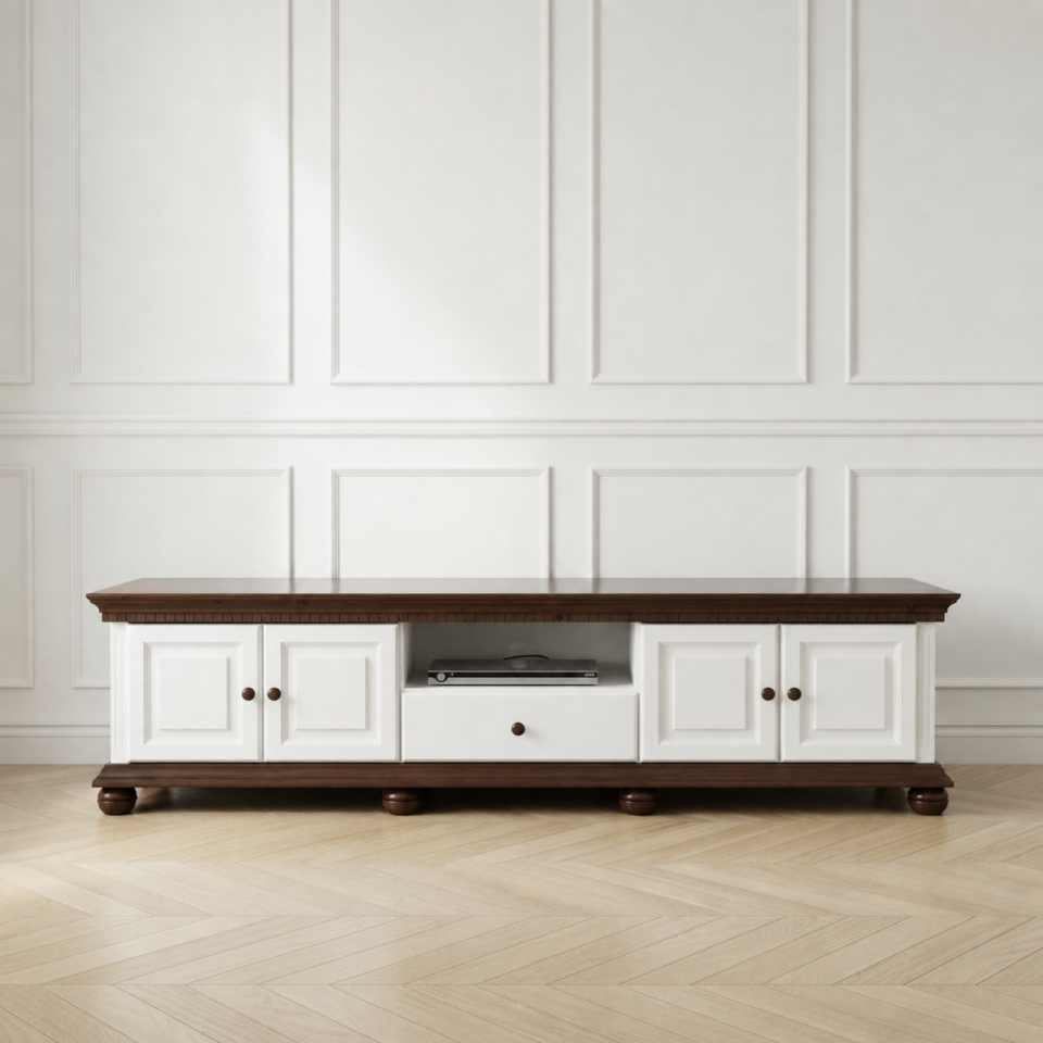 Comoda TV living alb cu nuc Bari 220 x 45 x 55