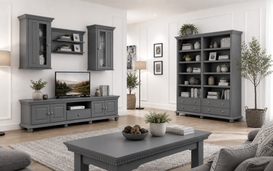 Mobila de living gri cu natur Bari
