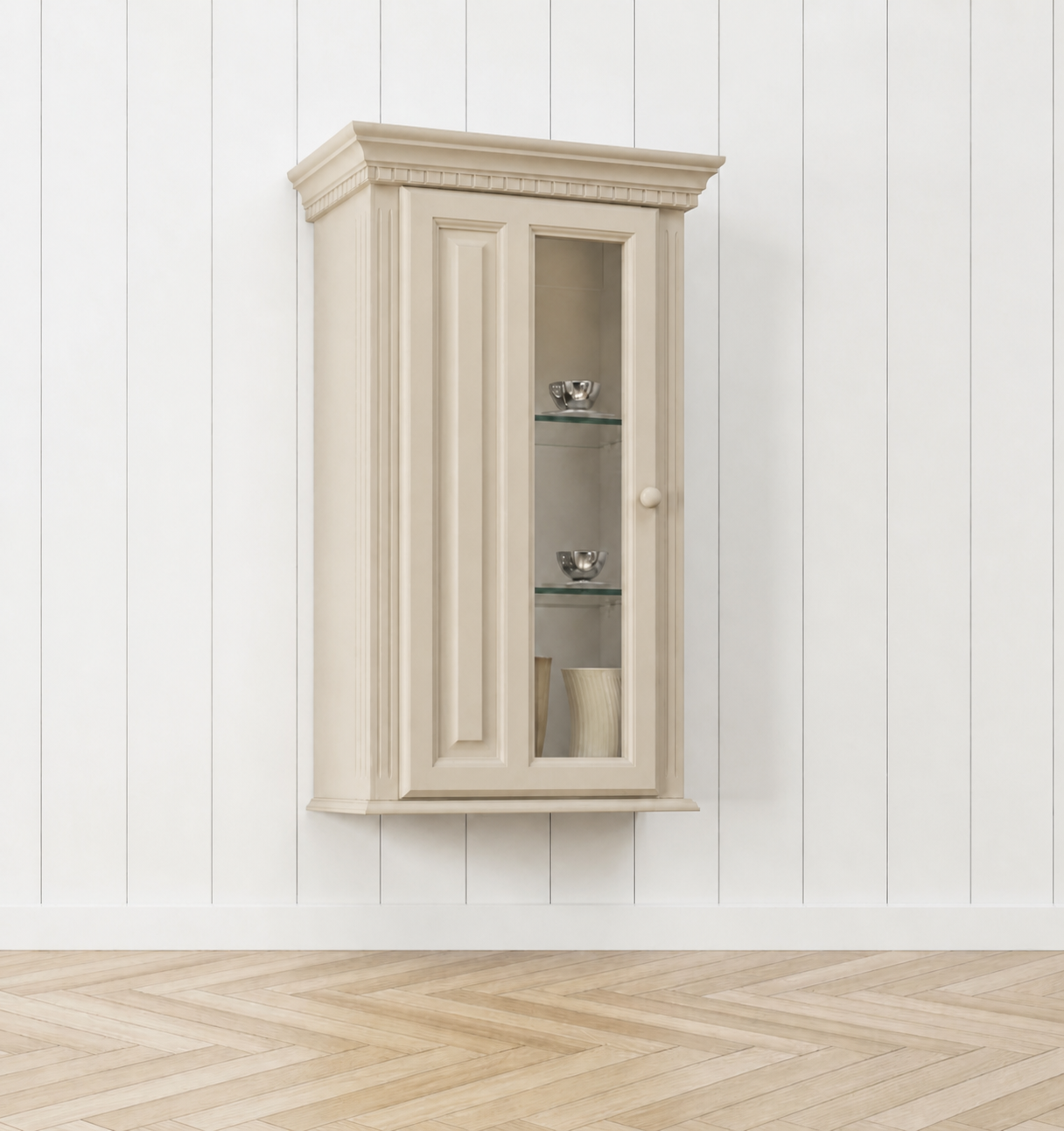 Decoco Livinguri clasice Mobila de living crem Bari vitrina cu geam lemn masiv bari