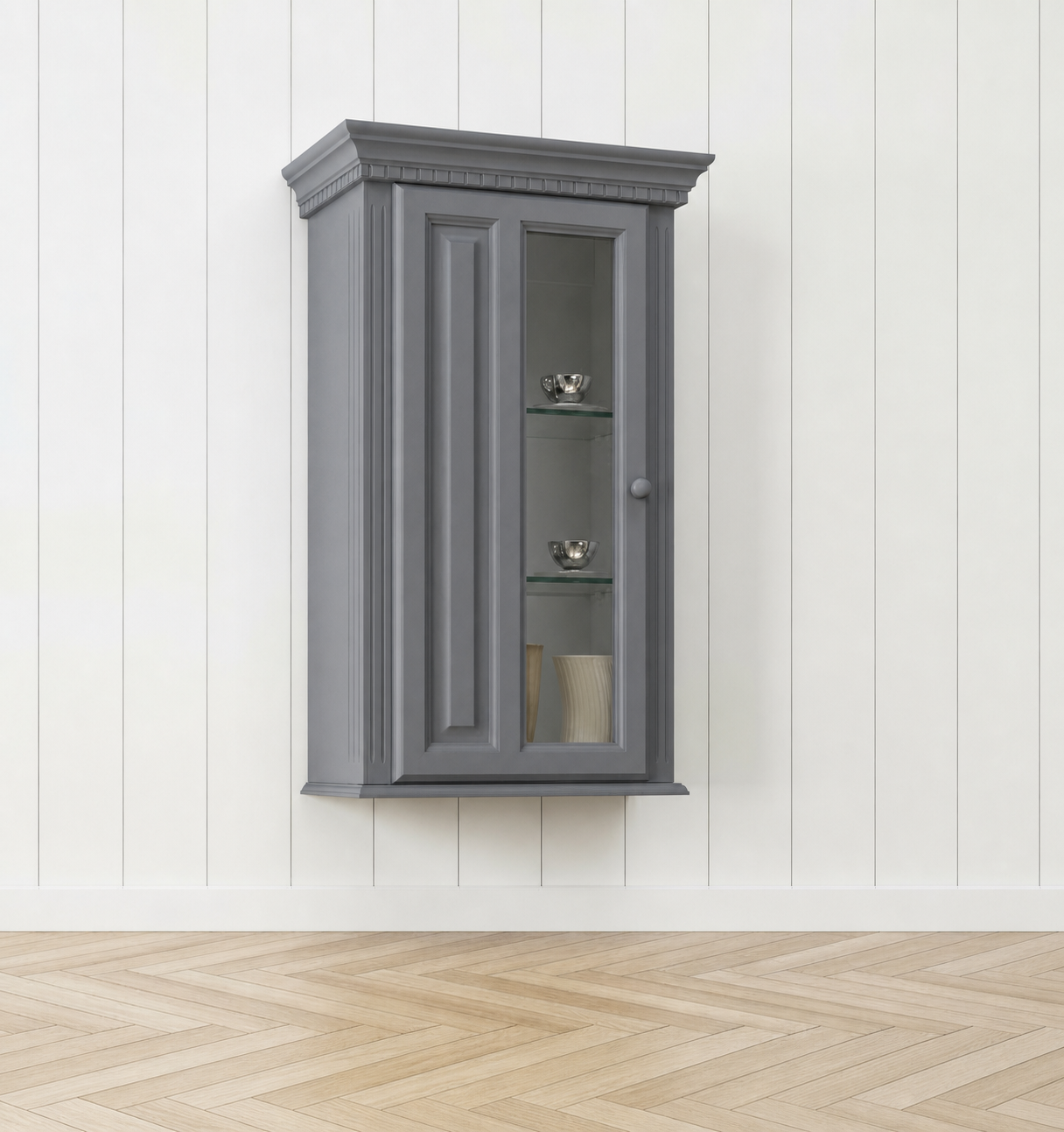 Decoco Livinguri clasice Vitrina suspendata gri Bari vitrina cu geam